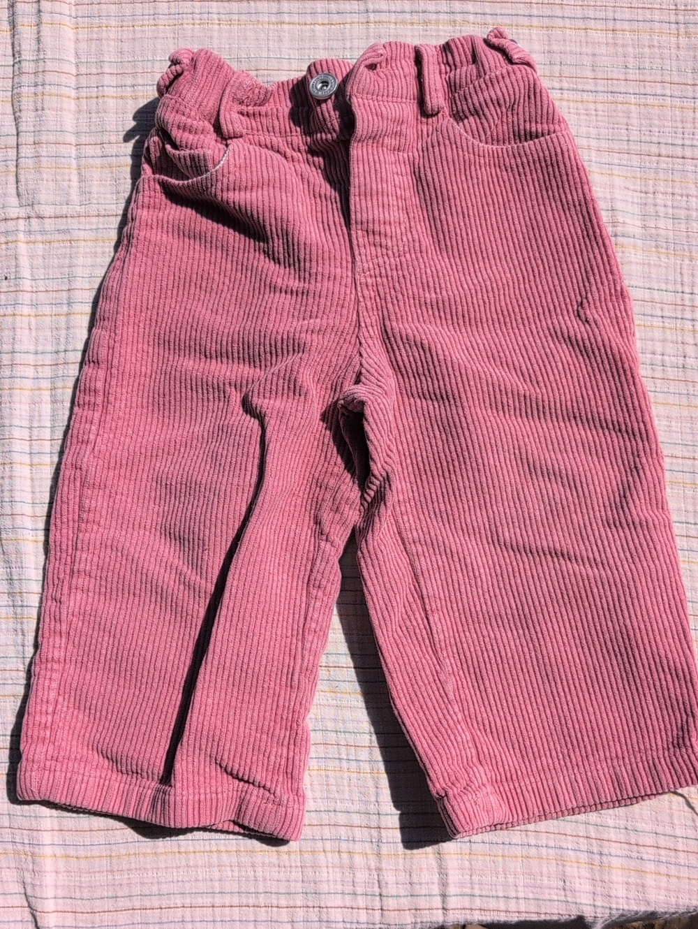 Pink Cotton Corduroy Kids Pants Wide Leg